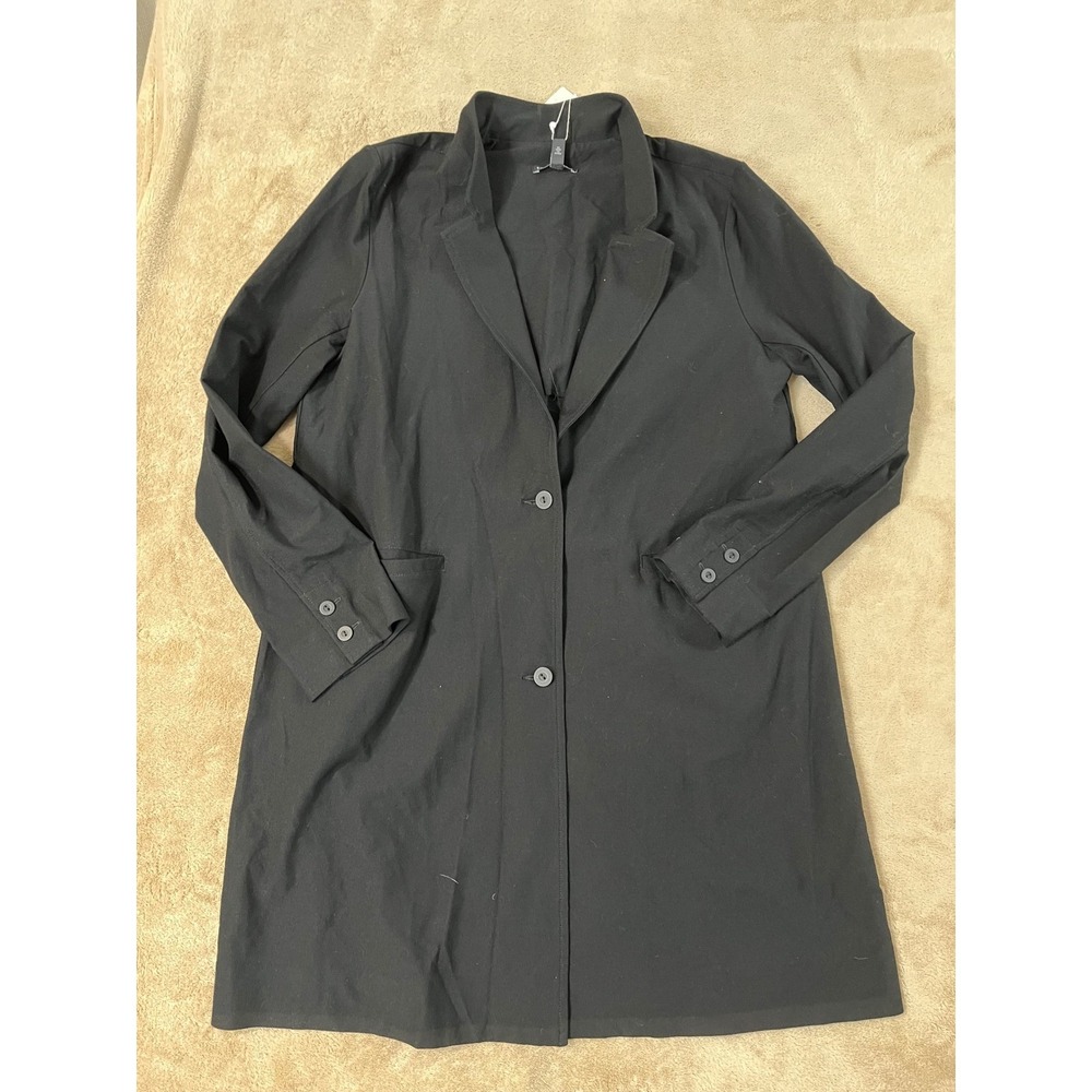 Eileen Fisher Notch Collar Long Jacket Women Blazer Black Size Medium New $278